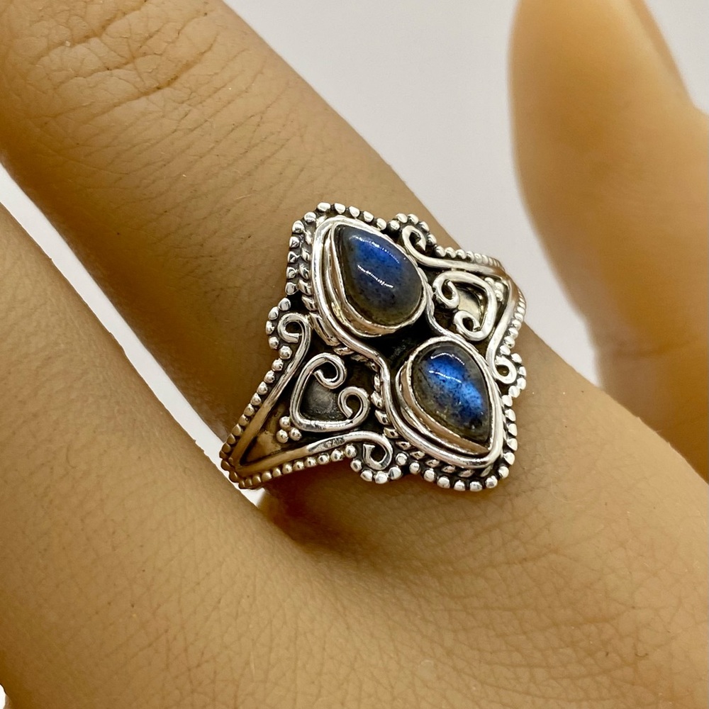 Natural Labradorite & Solid Sterling Silver Ring - Sz. 9